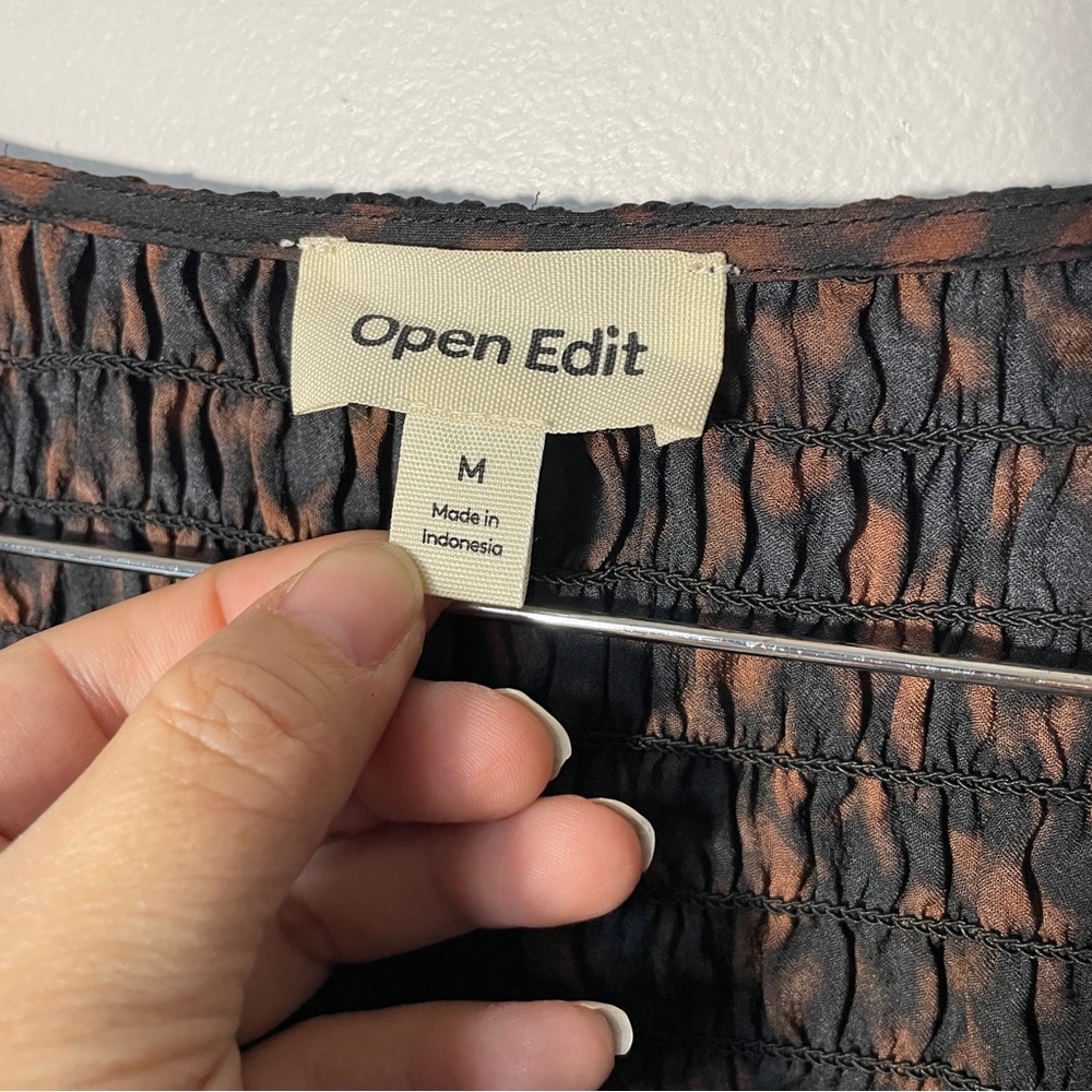 Open Edit Brown Black Long Sleeve‎ Ruched Crop Top women’s size Medium - Picture 3 of 13